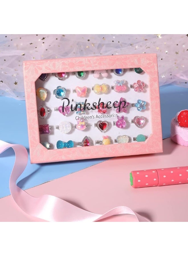 PinkSheep Little Girl Jewel Rings in Box, Adjustable, No duplication, Girl Pretend Play and Dress Up Rings (30 Jewel Ring) - Image 5