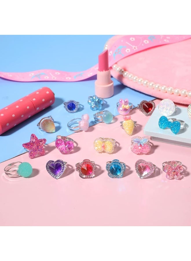 PinkSheep Little Girl Jewel Rings in Box, Adjustable, No duplication, Girl Pretend Play and Dress Up Rings (30 Jewel Ring) - Image 1