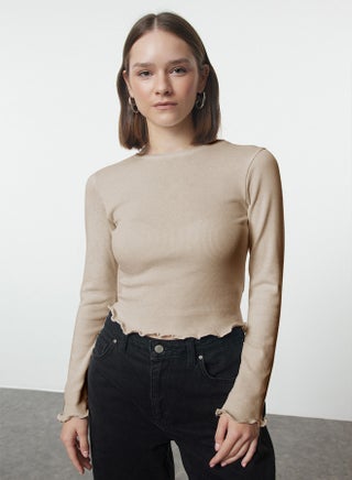 Beige Fitted/Fits Crop Ribbed Flexible Knit Blouse TWOAW25BZ00167 - pzsku/Z6766493E2D61977D6F5AZ/45/_/1739718316/2d537645-e10c-485c-8804-71104191aeb5