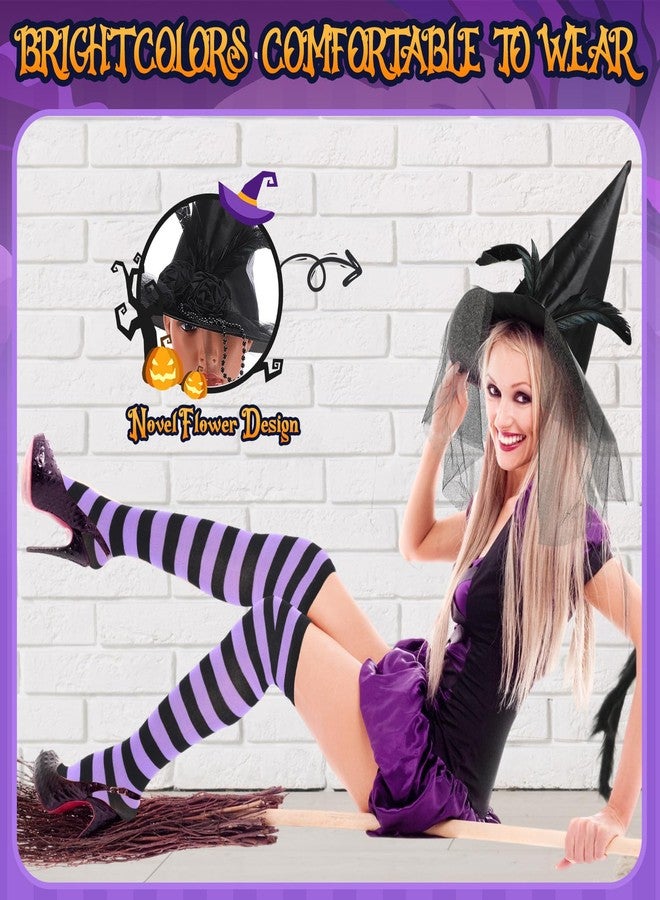 Geyoga 6 Pcs Halloween Witch Costume Accessories Including 3 Over Knee Striped Socks and 3 Halloween Witch Hats for Women Adult Gothic Cosplay Costume - Image 3