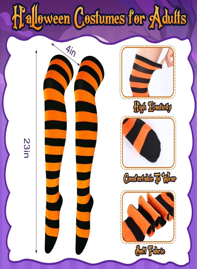 Geyoga 6 Pcs Halloween Witch Costume Accessories Including 3 Over Knee Striped Socks and 3 Halloween Witch Hats for Women Adult Gothic Cosplay Costume - Image 5