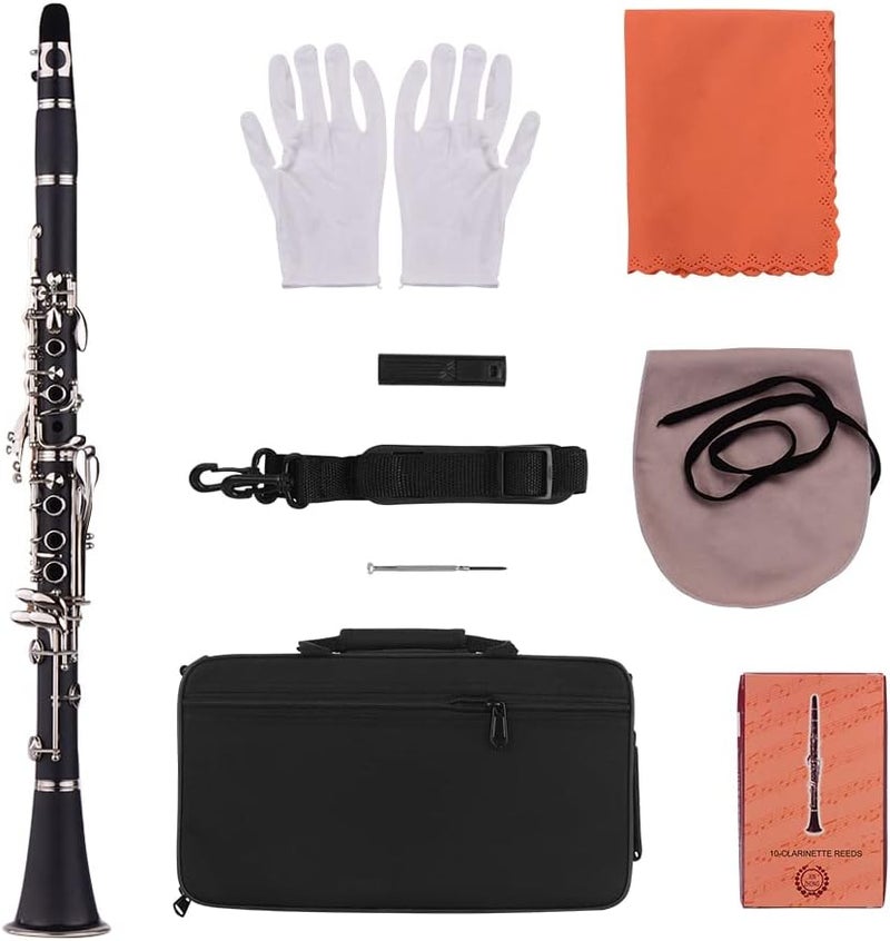 Suzicca ABS 17-Key Clarinet Bb Flat with Carry Case Gloves Cleaning Cloth Mini Screwdriver Reed Case 10pcs Reeds Woodwind Instrument - Image 1