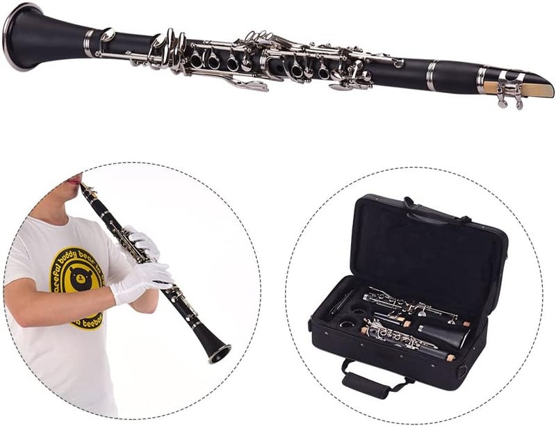 Suzicca ABS 17-Key Clarinet Bb Flat with Carry Case Gloves Cleaning Cloth Mini Screwdriver Reed Case 10pcs Reeds Woodwind Instrument - Image 4