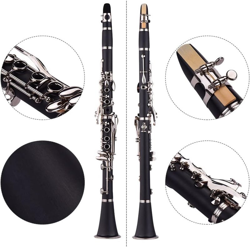 Suzicca ABS 17-Key Clarinet Bb Flat with Carry Case Gloves Cleaning Cloth Mini Screwdriver Reed Case 10pcs Reeds Woodwind Instrument - Image 5