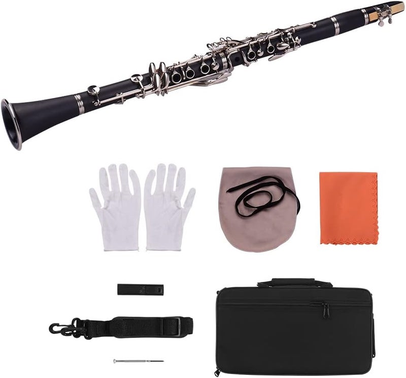 Suzicca ABS 17-Key Clarinet Bb Flat with Carry Case Gloves Cleaning Cloth Mini Screwdriver Reed Case 10pcs Reeds Woodwind Instrument - Image 2