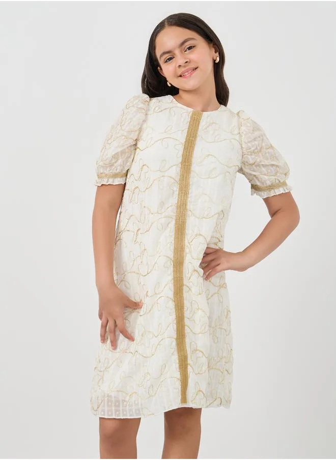 ستايلي Styli Lace Detail Puff Sleeve Midi Dress