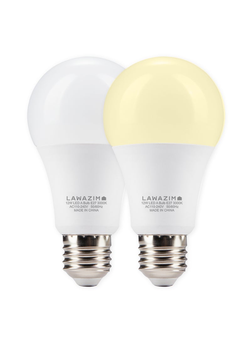 LAWAZIM 12W LED Bulb A65 E27 - 2 Piece 3000K Warm White - Energy  Saving 70W Equivalent Non-Dimmable Lightbulbs with 960 Lumens and Long-Lasting 15,000H Design - for Home, Kitchen and Bedroom Lighting  - Image 1