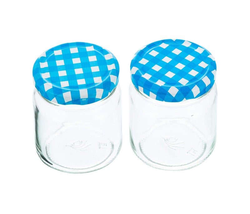 Machak Round Glass Jar For Kitchen Storage Airtight Set of 6, 200ml, With Blue Lid - Image 4