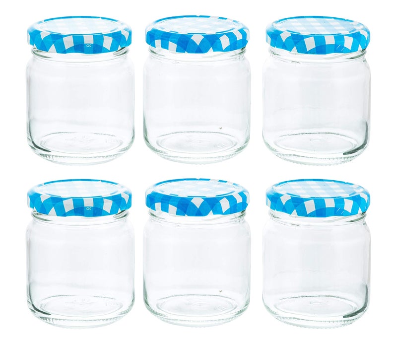 Machak Round Glass Jar For Kitchen Storage Airtight Set of 6, 200ml, With Blue Lid - Image 5