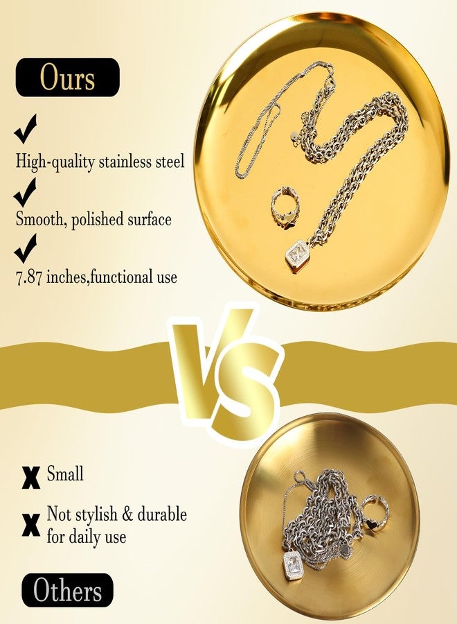 HAPY SHOP Gold Tray 7.87 inch Stainless Steel Golden Jewelry Dish Decorative Plate Round Tray Candle Plate for Decor - Image 4