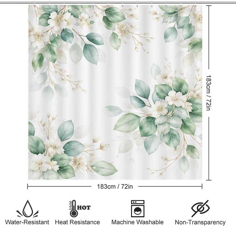 Floral Arrangement with White Flowers and Green LeavesShower Curtain for Bathroom Waterproof Tan Shower Curtain with Hooks 71 inch x 71 inch - Image 3