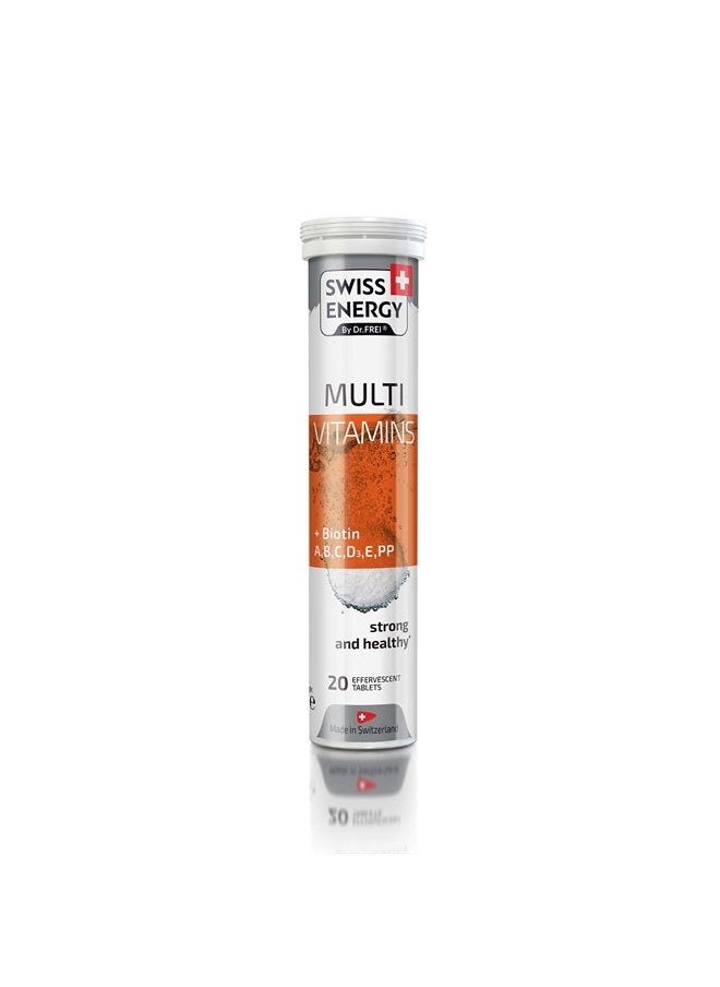 Swiss Energy - by Dr. Frei Multivitamins + Biotin, Supplement with Vitamins C, E, B1, B2 B6, B12, A, and D3, 3-Pack, 60 Effervescent Tablets - Image 1