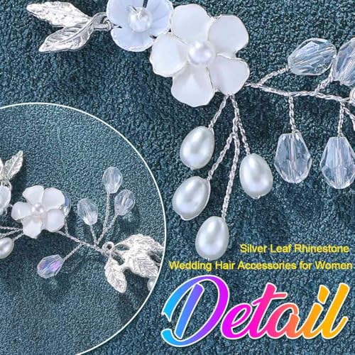 EASEDAILY Flower Bridal Headpiece Silver Leaf Rhinestone Wedding Hair Accessories for Women - Image 4