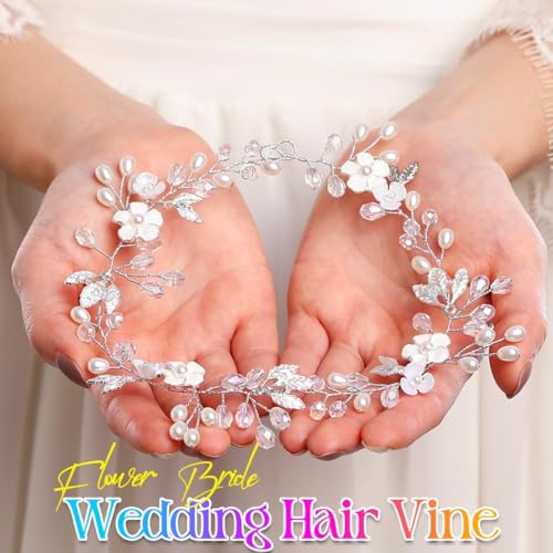 EASEDAILY Flower Bridal Headpiece Silver Leaf Rhinestone Wedding Hair Accessories for Women - Image 2