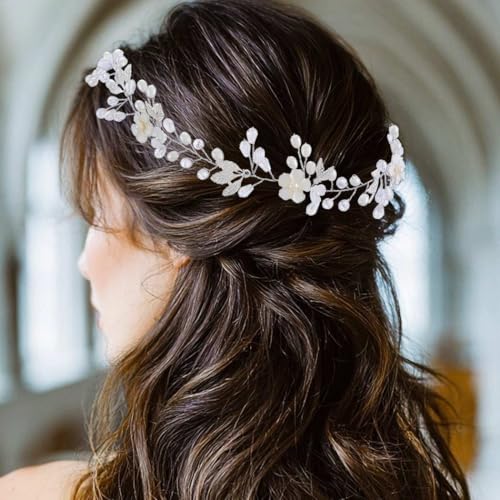 EASEDAILY Flower Bridal Headpiece Silver Leaf Rhinestone Wedding Hair Accessories for Women - Image 5