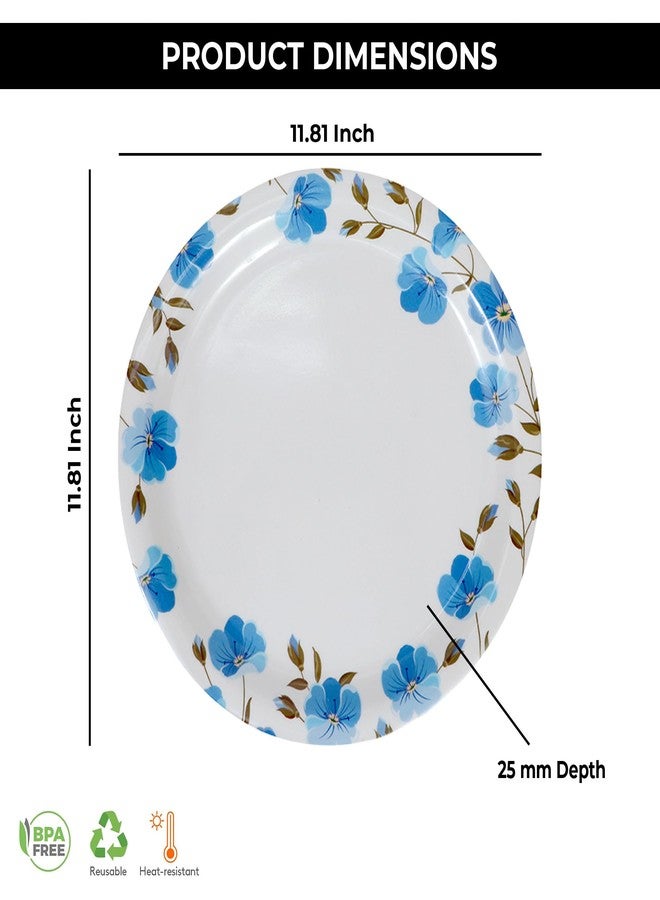 Ariya 11 Inch Round Melamine Dinner Plates Set of 4 | Blue Blossom Border Unbreakable Dinner Plates| Heavy Duty, Stain Resistant & Dishwasher Safe Plates | Reusable Serving Plates for Home, Restaurant - Image 3
