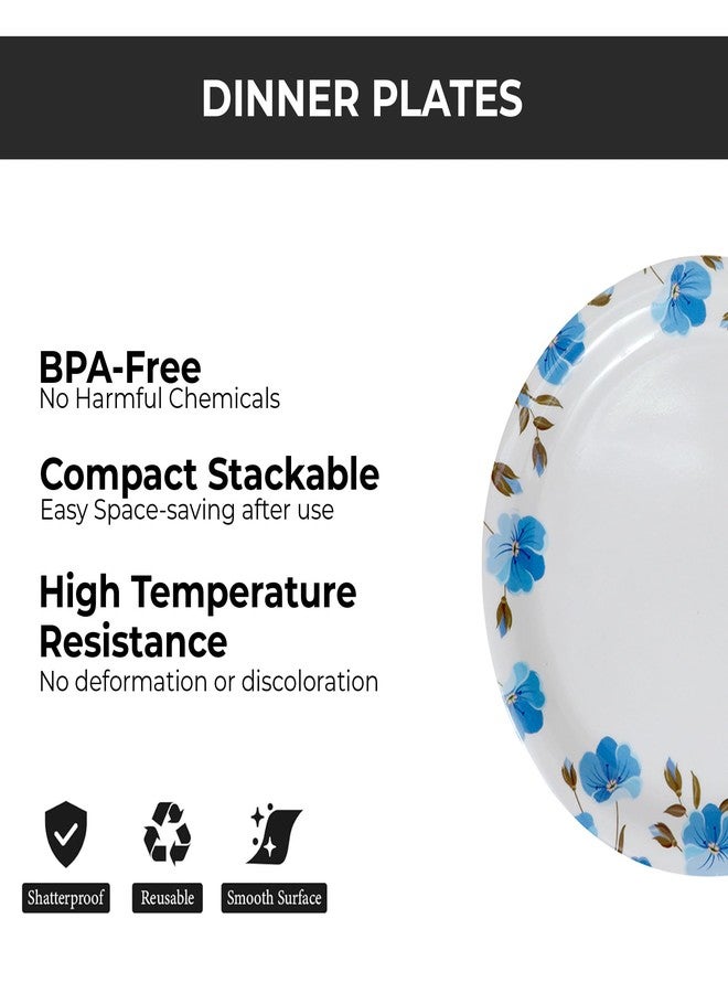 Ariya 11 Inch Round Melamine Dinner Plates Set of 4 | Blue Blossom Border Unbreakable Dinner Plates| Heavy Duty, Stain Resistant & Dishwasher Safe Plates | Reusable Serving Plates for Home, Restaurant - Image 4