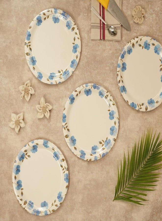 Ariya 11 Inch Round Melamine Dinner Plates Set of 4 | Blue Blossom Border Unbreakable Dinner Plates| Heavy Duty, Stain Resistant & Dishwasher Safe Plates | Reusable Serving Plates for Home, Restaurant - Image 2