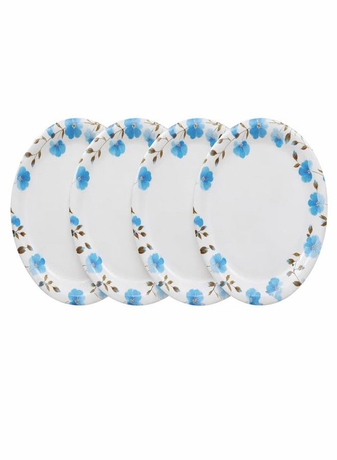 Ariya 11 Inch Round Melamine Dinner Plates Set of 4 | Blue Blossom Border Unbreakable Dinner Plates| Heavy Duty, Stain Resistant & Dishwasher Safe Plates | Reusable Serving Plates for Home, Restaurant - Image 1