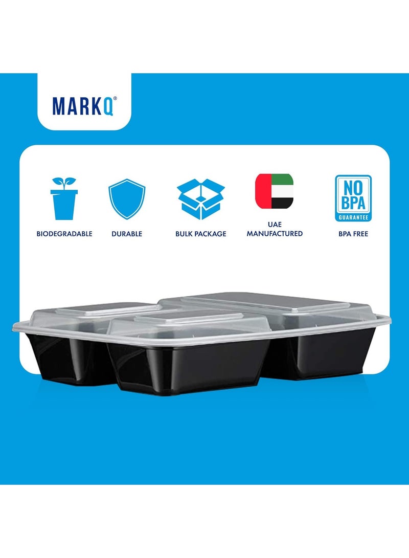 مارك [150 عبوة] | حاويات تحضير الوجبات بأغطية سعة 32 أونصة | حاويات تخزين المواد الغذائية البلاستيكية ذات 3 أقسام | حاوية طعام خالية من مادة BPA | صناديق الغداء للبالغين - Image 3