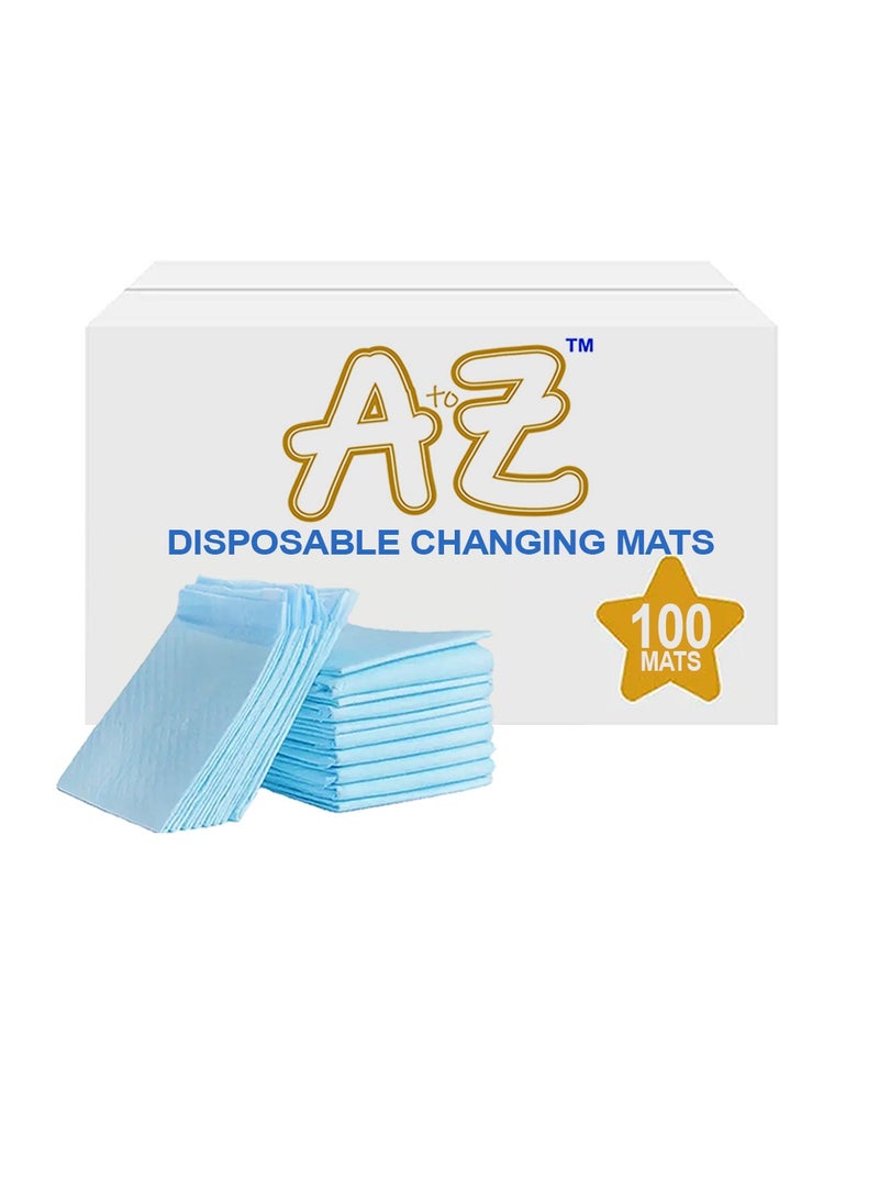 A TO Z A to Z - Disposable Changing Mat size (45cm x 60cm) Large- Premium Quality for Baby Soft Ultra Absorbent Waterproof - Pack of 100 - Blue  - Image 1