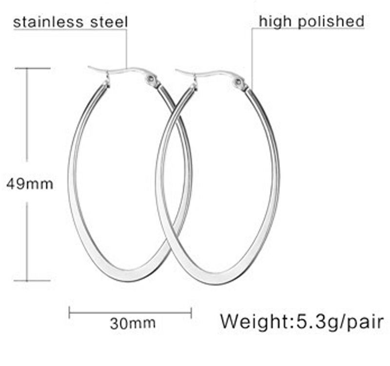 Nanafast Titanium Stainless Steel Oval-shaped Large Hoop Earrings for Women Silver - Image 3