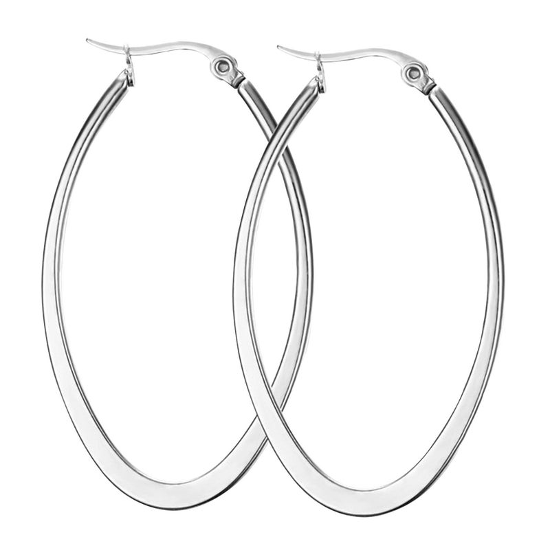 Nanafast Titanium Stainless Steel Oval-shaped Large Hoop Earrings for Women Silver - Image 1