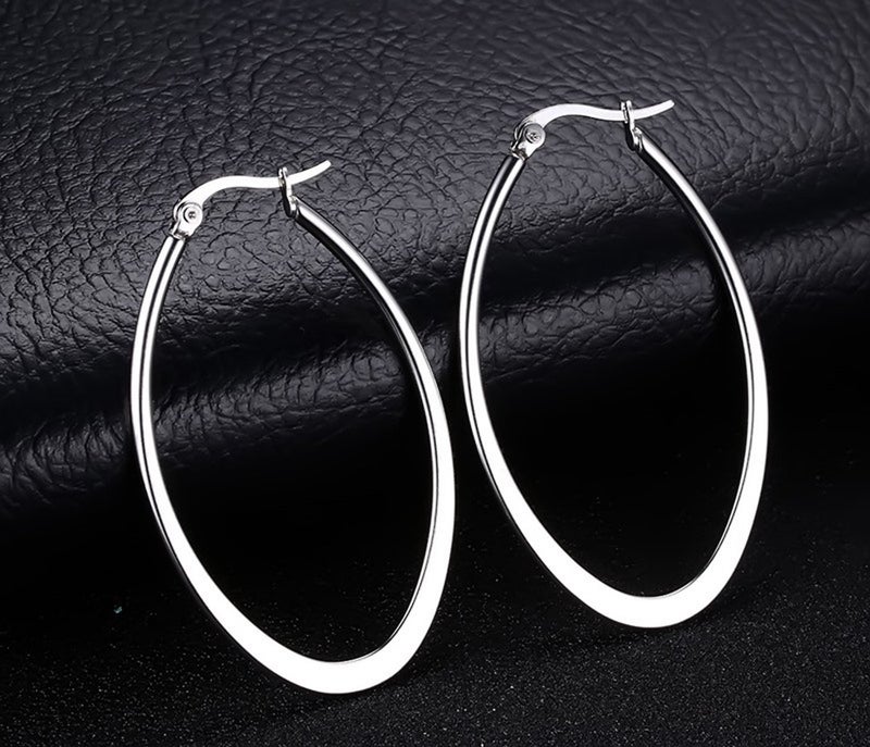 Nanafast Titanium Stainless Steel Oval-shaped Large Hoop Earrings for Women Silver - Image 4