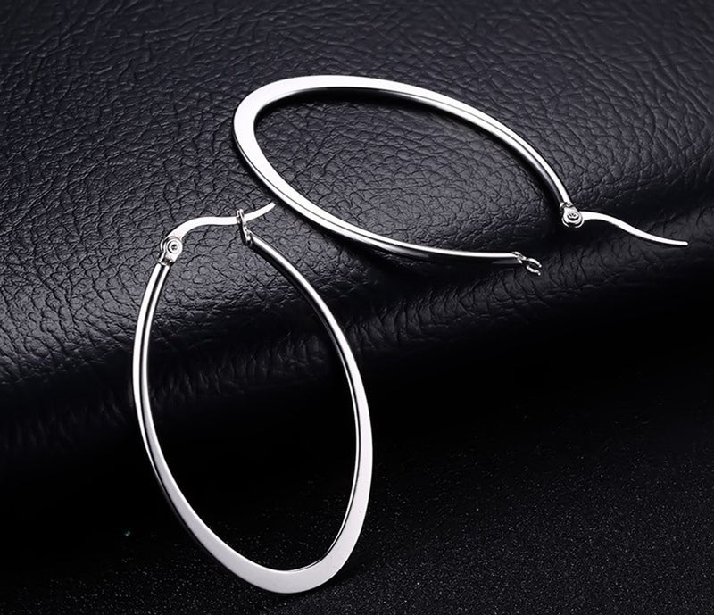 Nanafast Titanium Stainless Steel Oval-shaped Large Hoop Earrings for Women Silver - Image 5