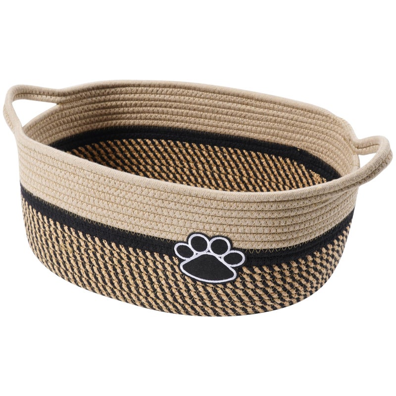 STOBSK Small Woven Baskets for Organizing Rope Storage Basket with Handle Cute Cotton Nursery Gift Dog Toy Bins Organizer-Black&Beige - Image 1