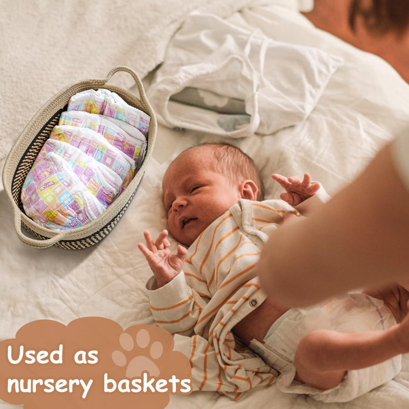 STOBSK Small Woven Baskets for Organizing Rope Storage Basket with Handle Cute Cotton Nursery Gift Dog Toy Bins Organizer-Black&Beige - Image 3