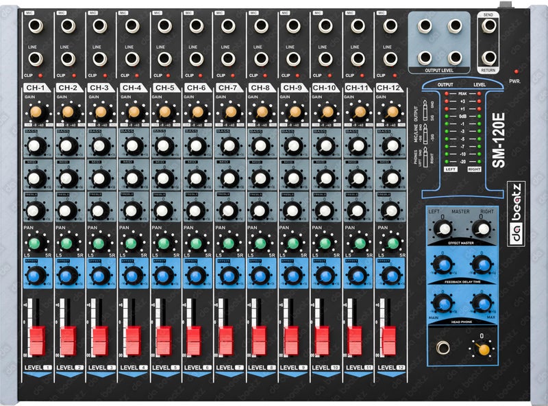da.beatz. Dabeatz SM120E Professional 12 Channel Audio Mixer, Stereo Echo DJ Sound Mixer for Parties, Stage Effects, Weddings, Karaoke & Studio Recording,Diwali Giving Your Occasion an Impressive Output - Image 1