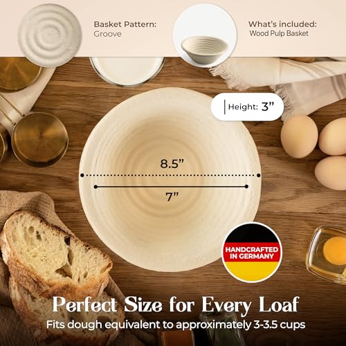 ABIOTO Wood Pulp Banneton Bread Proofing Basket 9 Round 15LB Brotform Grooved Pattern NonStick Natural Wood Pulp Pressed for Durability Made in Germany Proofing Baskets for Sourdough Bread Baking - Image 3