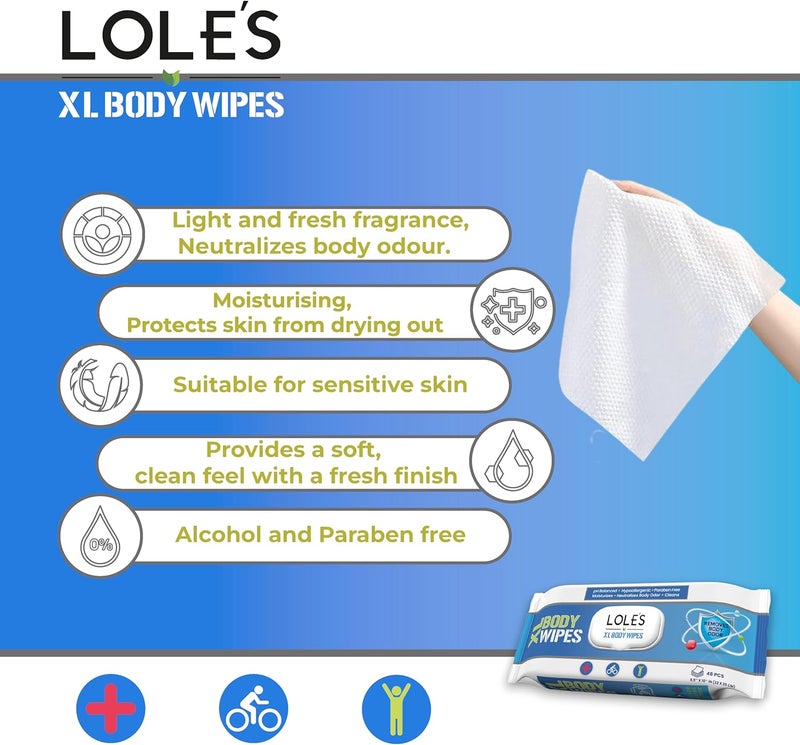 LOLE'S Body Wipes XL - Wet Wipes for Adults, 192 Count - 4 x 48, Adults No Shower, Adult Bed Bath, Incontinence Wipes Large & Fresh, Paraben Free, Ideal for Camping, Gym, Travel, Hospital - Image 4