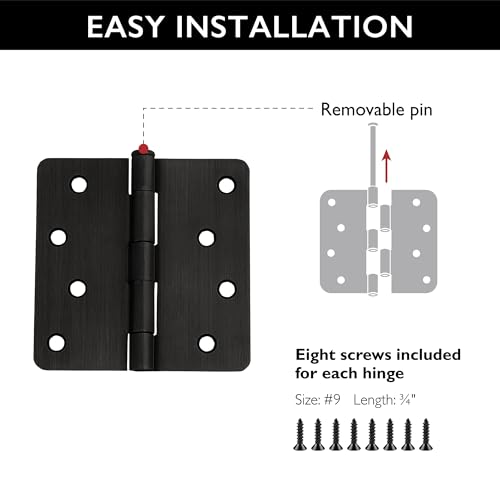 Design House Door Hinges for Interior Doors 10-Pack 4-inch x 4-inch, Design House 1/4-inch Radius Steel Door Hinge Door Hardware, Oil Rubbed Bronze, 181560 - Image 3