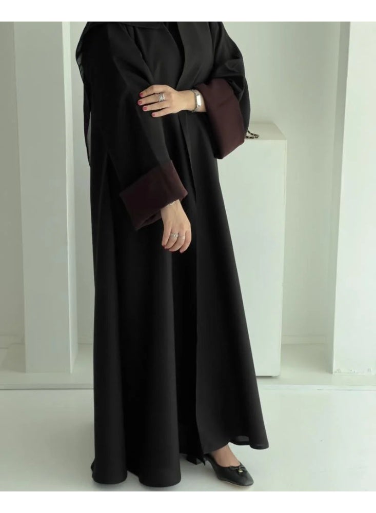 عباية كيان سوداء خليجية نسائية بقصة نص كلوش وطقطق مخفي - Image 2