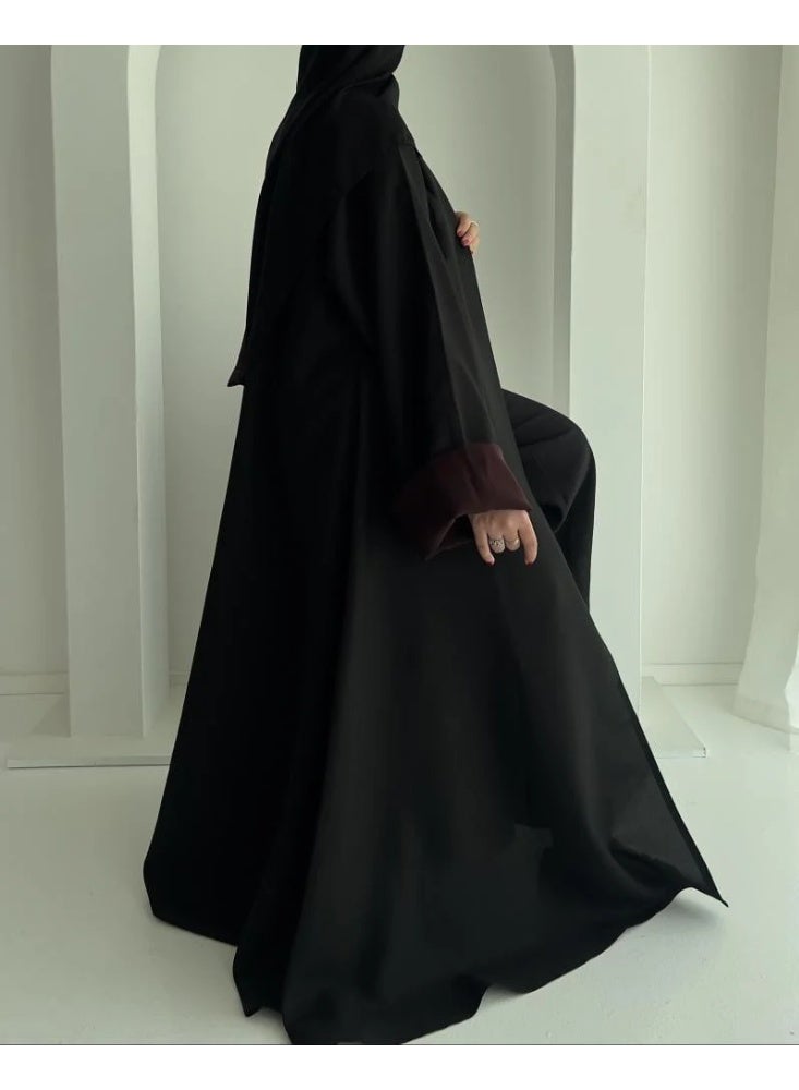 عباية كيان سوداء خليجية نسائية بقصة نص كلوش وطقطق مخفي - Image 1