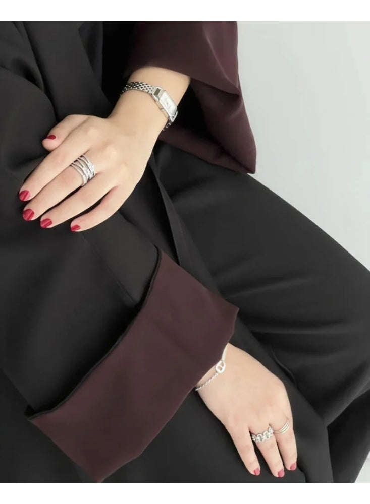 عباية كيان سوداء خليجية نسائية بقصة نص كلوش وطقطق مخفي - Image 3