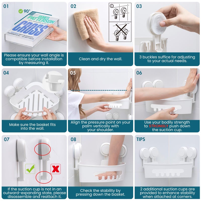 تايلي Taili شفط الزاوية دش Caddy الحمام دش الجرف سلة سلة الجدار مثبتة منظم لبلد الشامبو رف دش البلاستي - Image 4