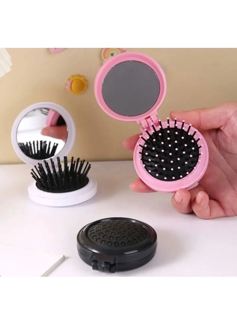 Octopus Bazaar Folding Mini Mirrored Comb 3 Pieces 2 in 1 Mixed Color Round Pocket and Bag Mirror Round  - Image 1