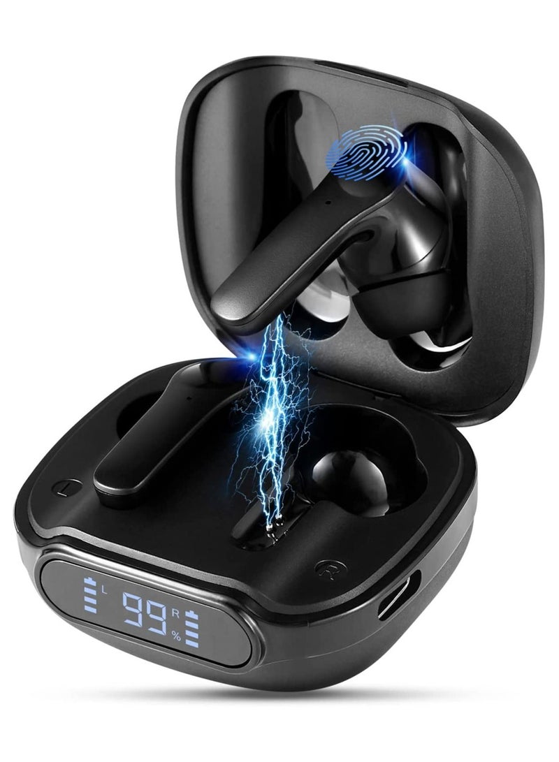 NIBEMINENT In-Ear Wireless Low Latency Bluetooth 5.1 Headphones Wireless IPX6 Waterproof USB-C LED Battery Charger Sport Android/IOS Black  - Image 1