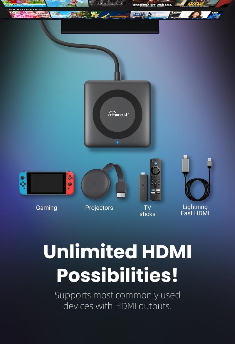 OTTOCAST 3 in 1 Car TV Mate Max & Wireless Carplay & Android Auto Wireless Adapter for Apple iPhone Android Phone, HDMI Car TV Adapter, Watching Videos Movies on CarScreen from TVStick - Image 5