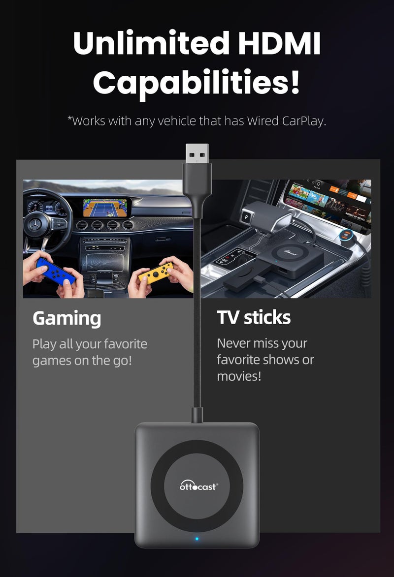 OTTOCAST 3 in 1 Car TV Mate Max & Wireless Carplay & Android Auto Wireless Adapter for Apple iPhone Android Phone, HDMI Car TV Adapter, Watching Videos Movies on CarScreen from TVStick - Image 4