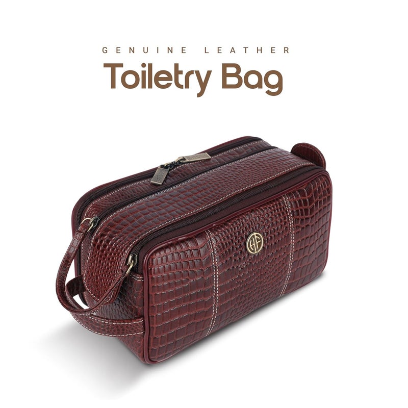 HAMMONDS FLYCATCHER Genuine Leather Travel Organizer Pouch - Toiletry Bag for Men and Women Cosmetic Organizer Bag, Shaving Kit Bag for Men Toiletry Pouch for Men with Multiple Pockets - Croc Brown - Image 2