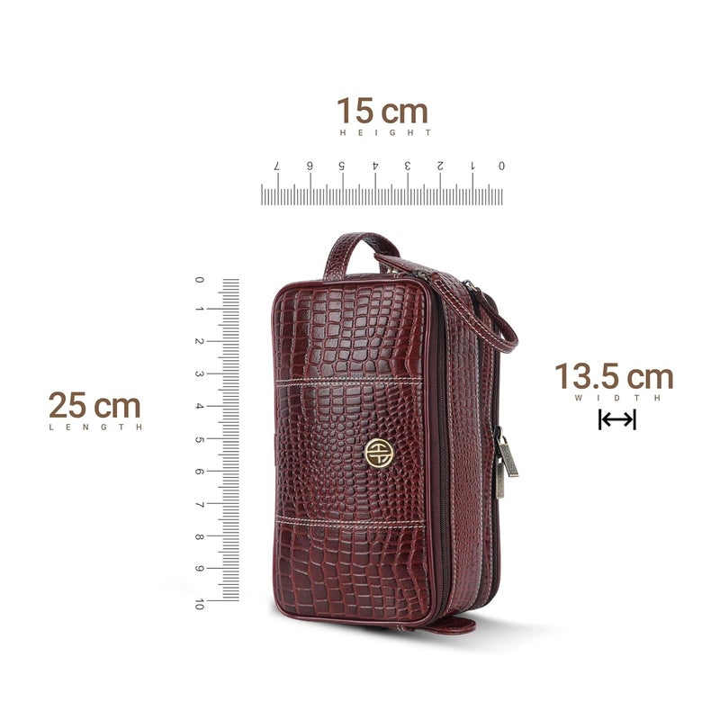 HAMMONDS FLYCATCHER Genuine Leather Travel Organizer Pouch - Toiletry Bag for Men and Women Cosmetic Organizer Bag, Shaving Kit Bag for Men Toiletry Pouch for Men with Multiple Pockets - Croc Brown - Image 5