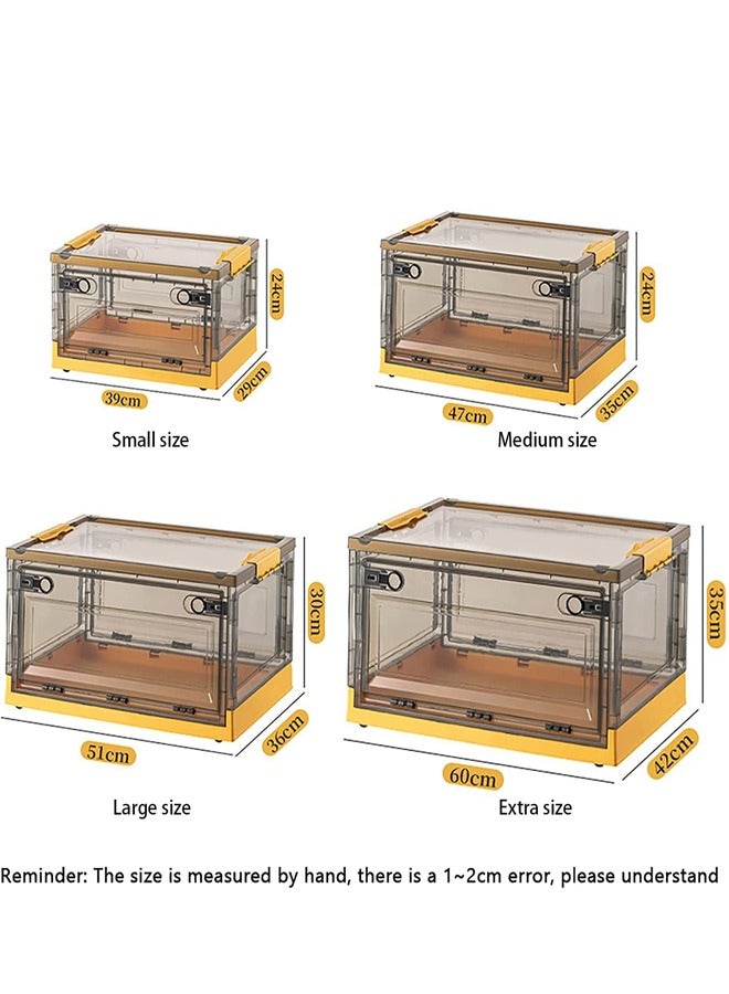 Padom Folding Storage Boxes with Lids, Stackable Storage Boxes with Wheels, Storage Container Crate, side Open Transparent Door for Home, Office, Bedroom - Image 2