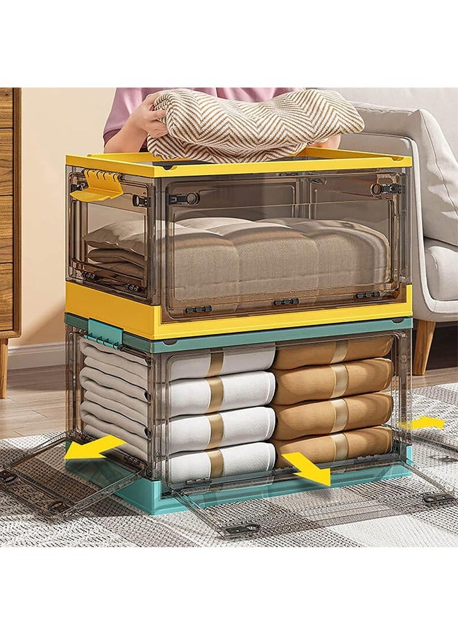 Padom Folding Storage Boxes with Lids, Stackable Storage Boxes with Wheels, Storage Container Crate, side Open Transparent Door for Home, Office, Bedroom - Image 3