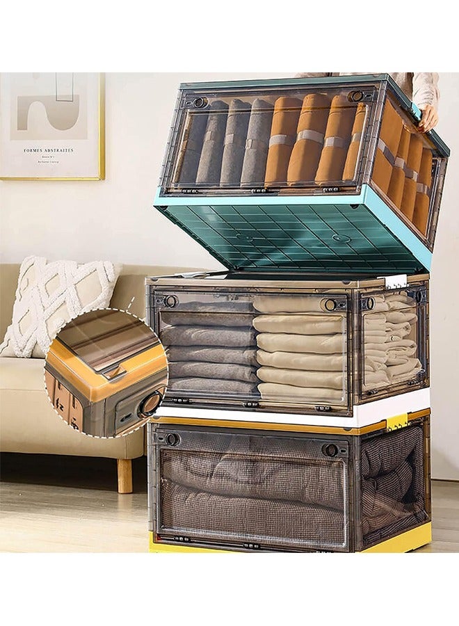 Padom Folding Storage Boxes with Lids, Stackable Storage Boxes with Wheels, Storage Container Crate, side Open Transparent Door for Home, Office, Bedroom - Image 5