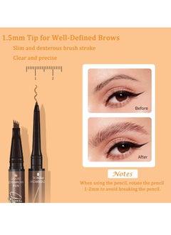 KASTWAVE Waterproof Eyebrow Pencil, 3D Microblading Eyebrow Pencil, Magic Eyebrow Pencil, 4 Fork Tip Tattoo Pencil, Double Ended Eyebrow Pen, Contouring Pencil, Long-Lasting Smudge Proof Brow Pencil, Black  - Image 2