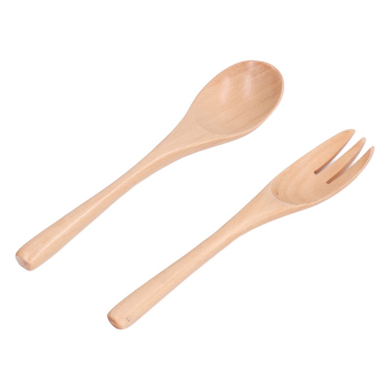 Beech Salad Servers Set Fork and Spoon for Mixing Pasta Fruits Vegetables - Image 3